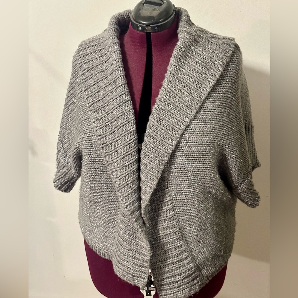 Quarter Dolman Sleeve Sweater Wrap, Gray & Silver